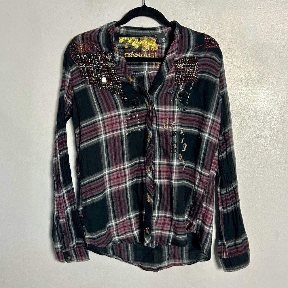 Desigual Black and Red Embellished Long Sleeve Shirt